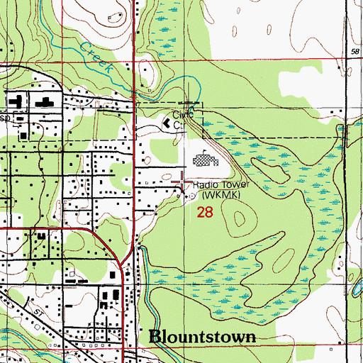 Topographic Map of WYBT-AM (Blountstown), FL