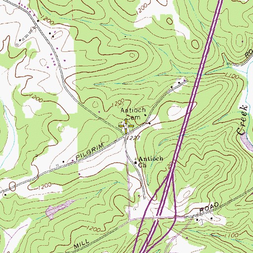 Topographic Map of Antioch Cemetery, GA