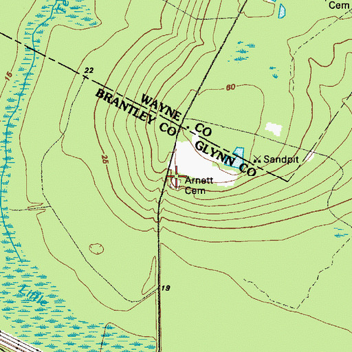 Topographic Map of Arnett Cemetery, GA