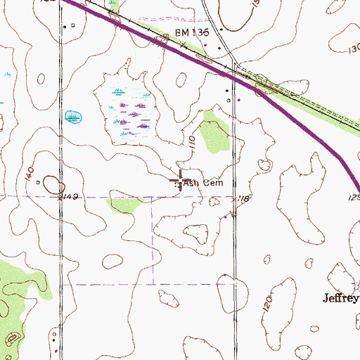 Topographic Map of Ash Cemetery, GA