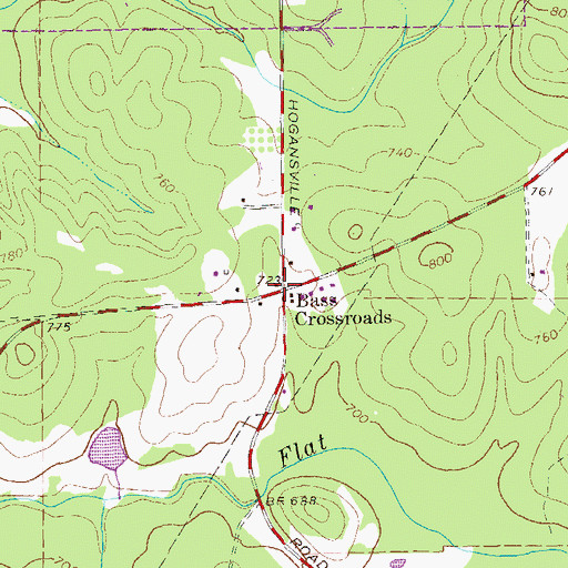 Topographic Map of Bass Crossroads, GA