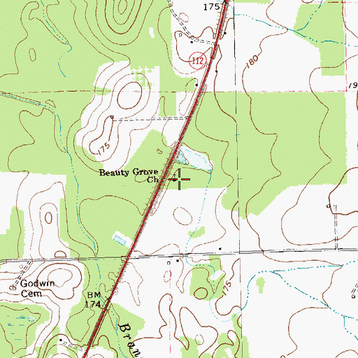 Topographic Map of Beauty Grove Church, GA