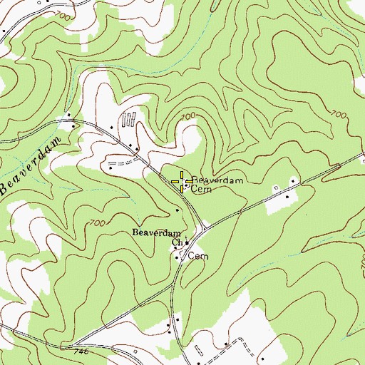 Topographic Map of Beaverdam Cemetery, GA
