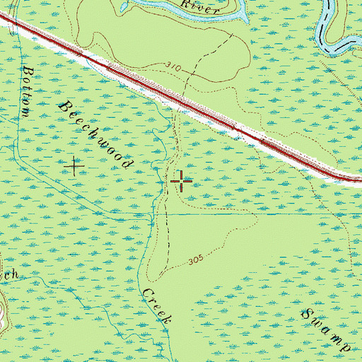 Topographic Map of Beechwood Swamp, GA