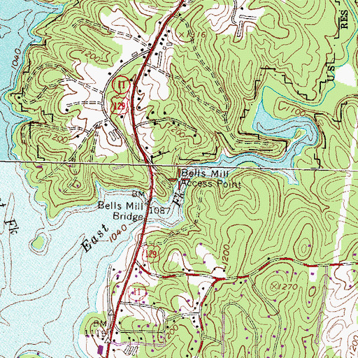 Topographic Map of Bells Mill Access Point, GA
