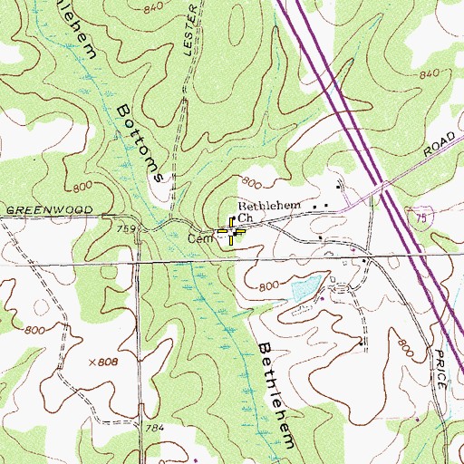 Topographic Map of Bethlehem Baptist Church, GA