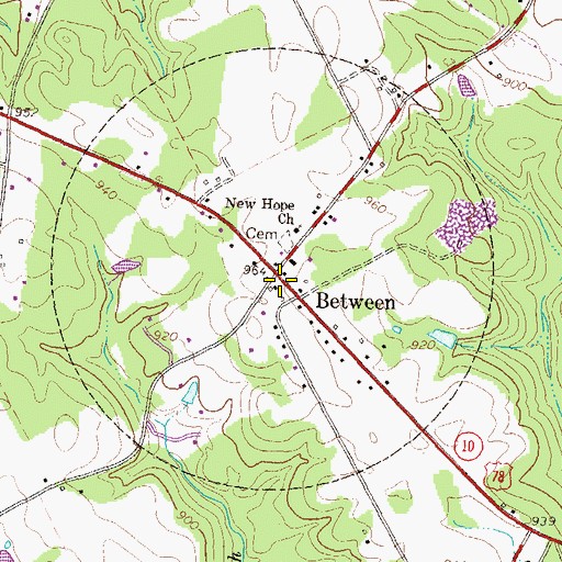 Topographic Map of Between, GA