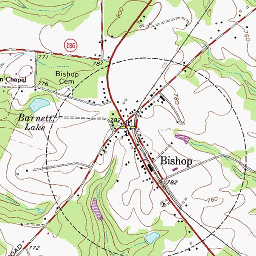 Topographic Map of Bishop, GA