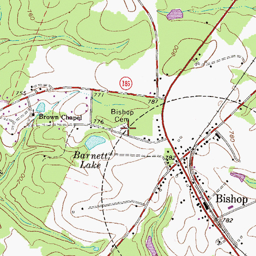 Topographic Map of Bishop Cemetery, GA