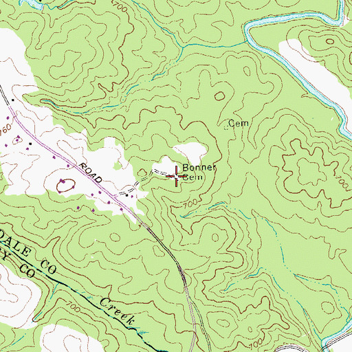 Topographic Map of Bonner Cemetery, GA