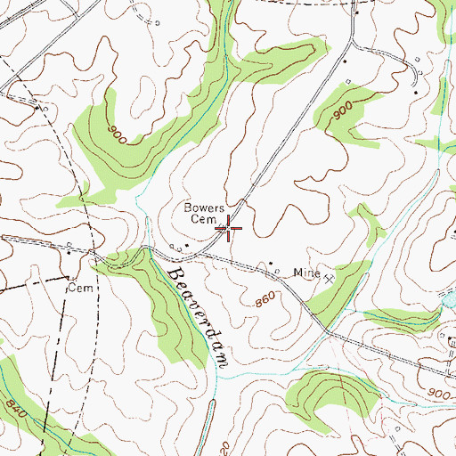 Topographic Map of Bowers Cemetery, GA