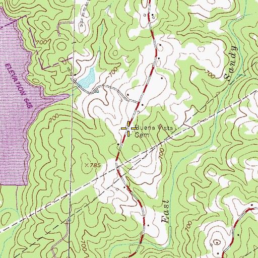 Topographic Map of Buena Vista Cemetery, GA
