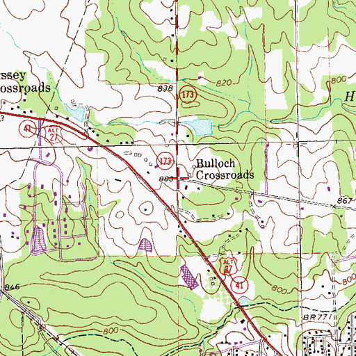Topographic Map of Bulloch Crossroads, GA