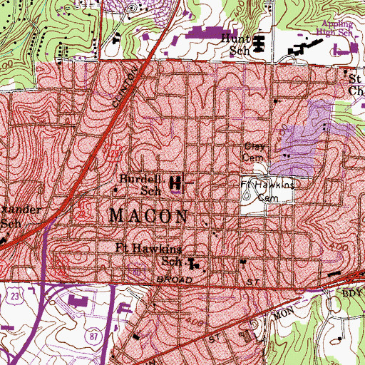 Topographic Map of Burdell School, GA