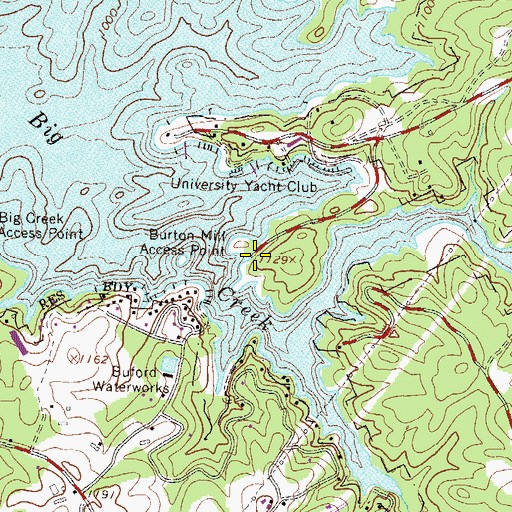 Topographic Map of Burton Mill Access Point, GA