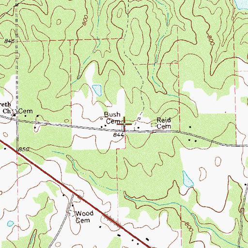 Topographic Map of Bush Cemetery, GA