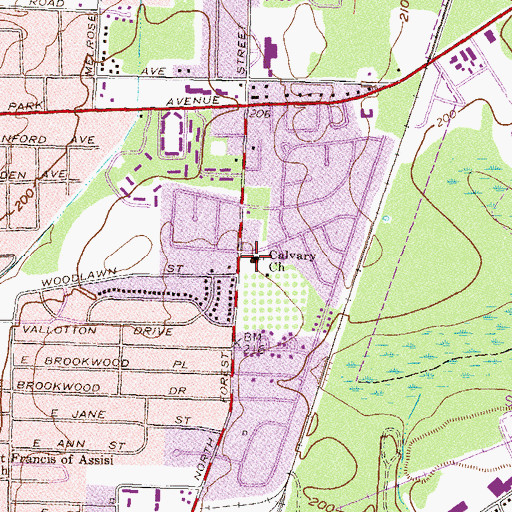 Topographic Map of Calvary Church, GA