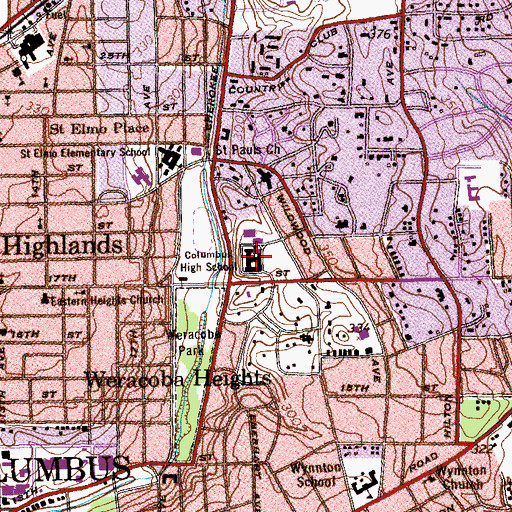Topographic Map of Columbia High School, GA