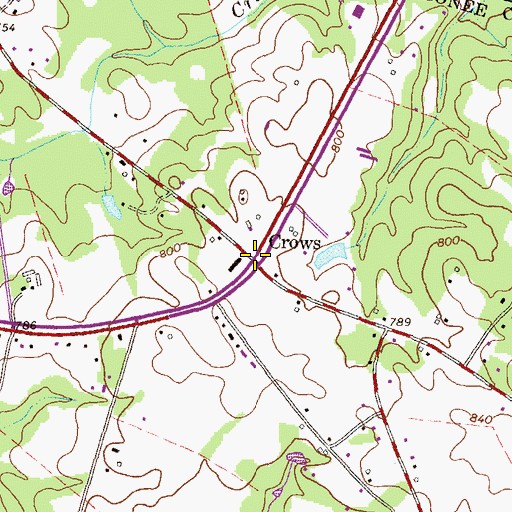 Topographic Map of Crows, GA