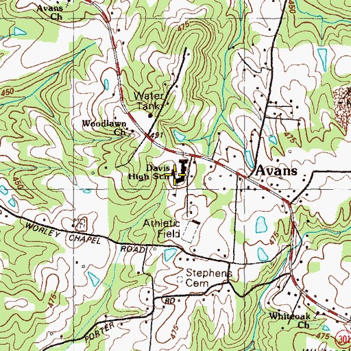 Topographic Map of Davis Elementary School, GA