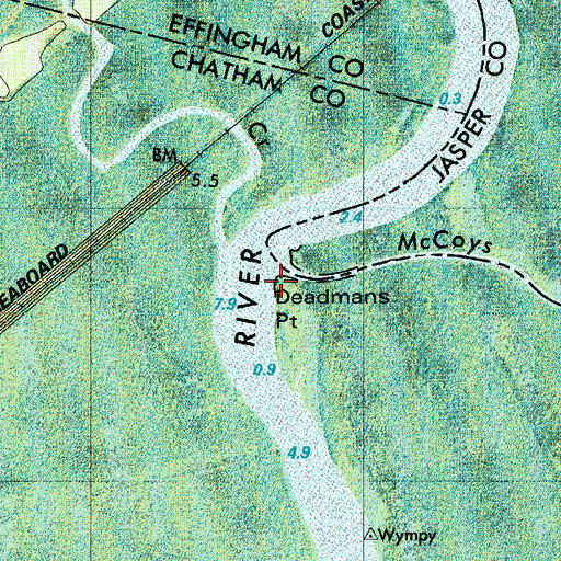 Topographic Map of Deadmans Point, GA