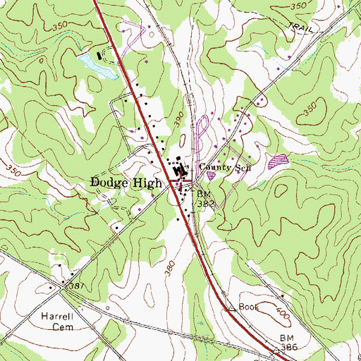 Topographic Map of Dodge High, GA