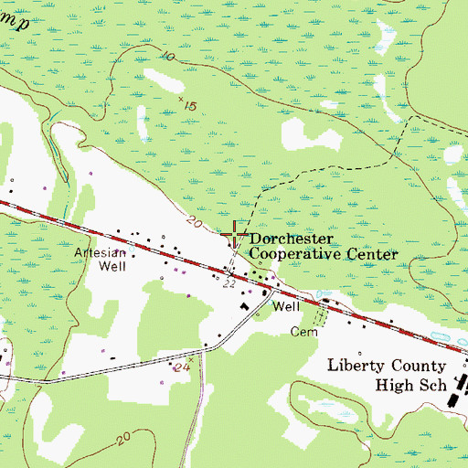 Topographic Map of Dorchester Cooperative Center, GA