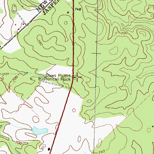 Topographic Map of Dows Pulpit Historical Rock, GA