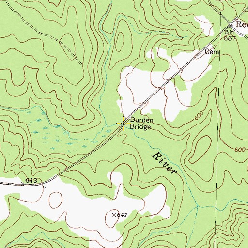 Topographic Map of Durden Bridge, GA