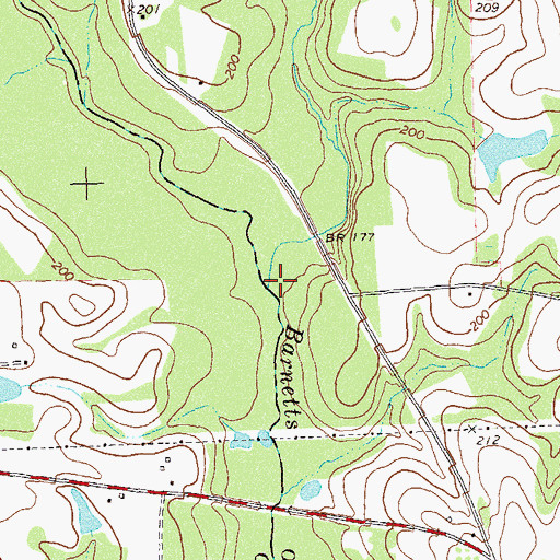Topographic Map of East Branch Barnetts Creek, GA