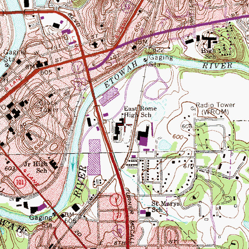 Topographic Map of East Rome High School, GA