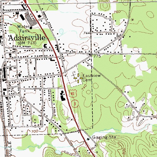 Topographic Map of East View Cemetery, GA