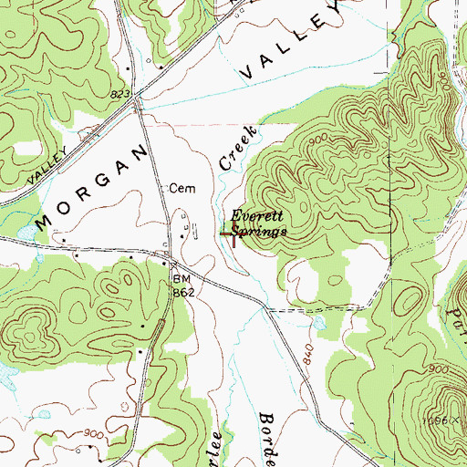 Topographic Map of Everett Springs, GA