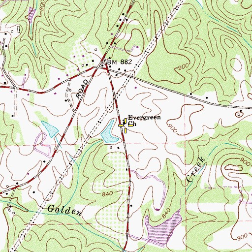 Topographic Map of Evergreen Church, GA