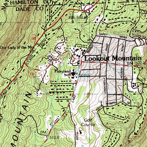Topographic Map of Fairyland School, GA