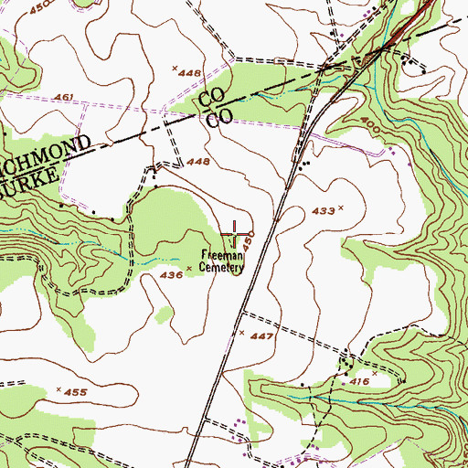 Topographic Map of Freeman Cemetery, GA
