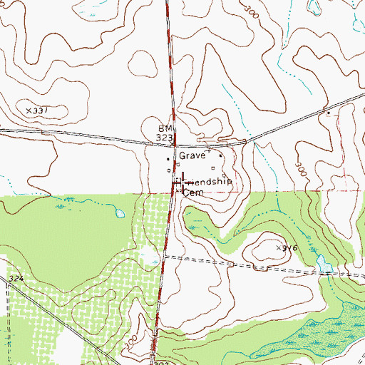 Topographic Map of Friendship Cemetery, GA