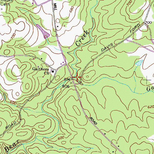 Topographic Map of Gaithers Branch, GA