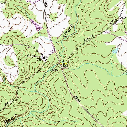 Topographic Map of Gaithers Branch, GA