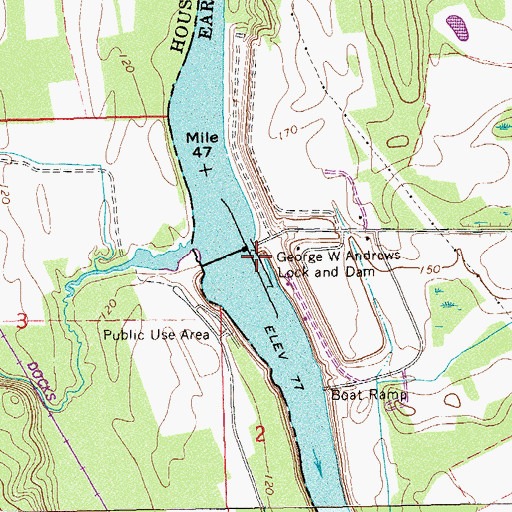 Topographic Map of George W Andrews Lock and Dam, GA