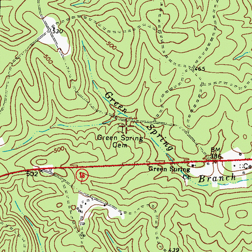 Topographic Map of Green Spring Cemetery, GA