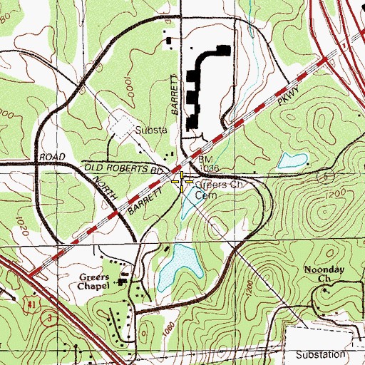 Topographic Map of Greers Chapel, GA