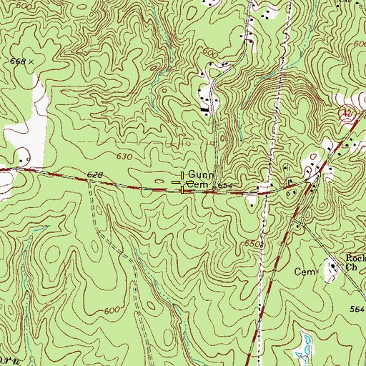 Topographic Map of Gunn Cemetery, GA