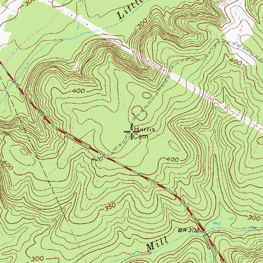 Topographic Map of Harris Cemetery, GA