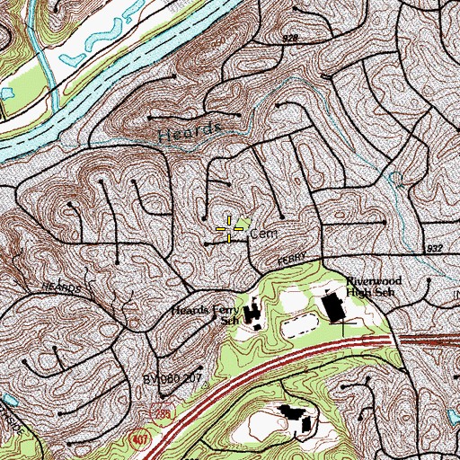 Topographic Map of Heards Cemetery, GA