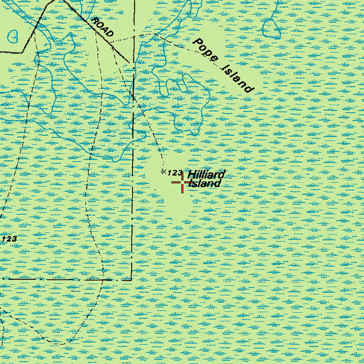 Topographic Map of Hillard Island, GA