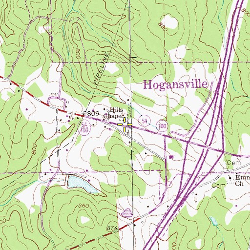 Topographic Map of Hills Chapel, GA