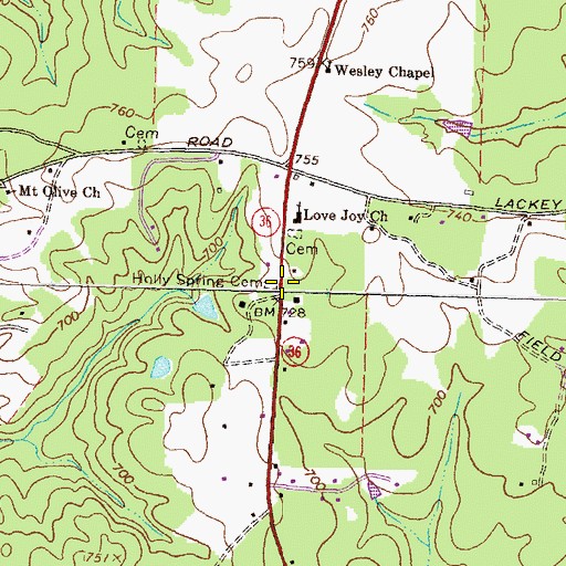 Topographic Map of Holly Springs Cemetery, GA
