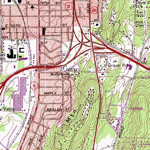 Topographic Map of Hollywood Church, GA