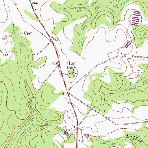 Topographic Map of Huff Cemetery, GA